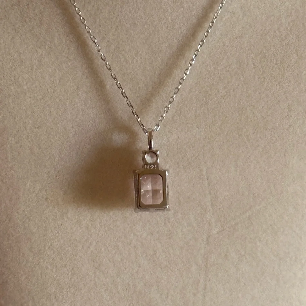 NWOT 925 Sterling Silver Pin Crushed Ice CZ Necklace & Pink Dangling Earrings